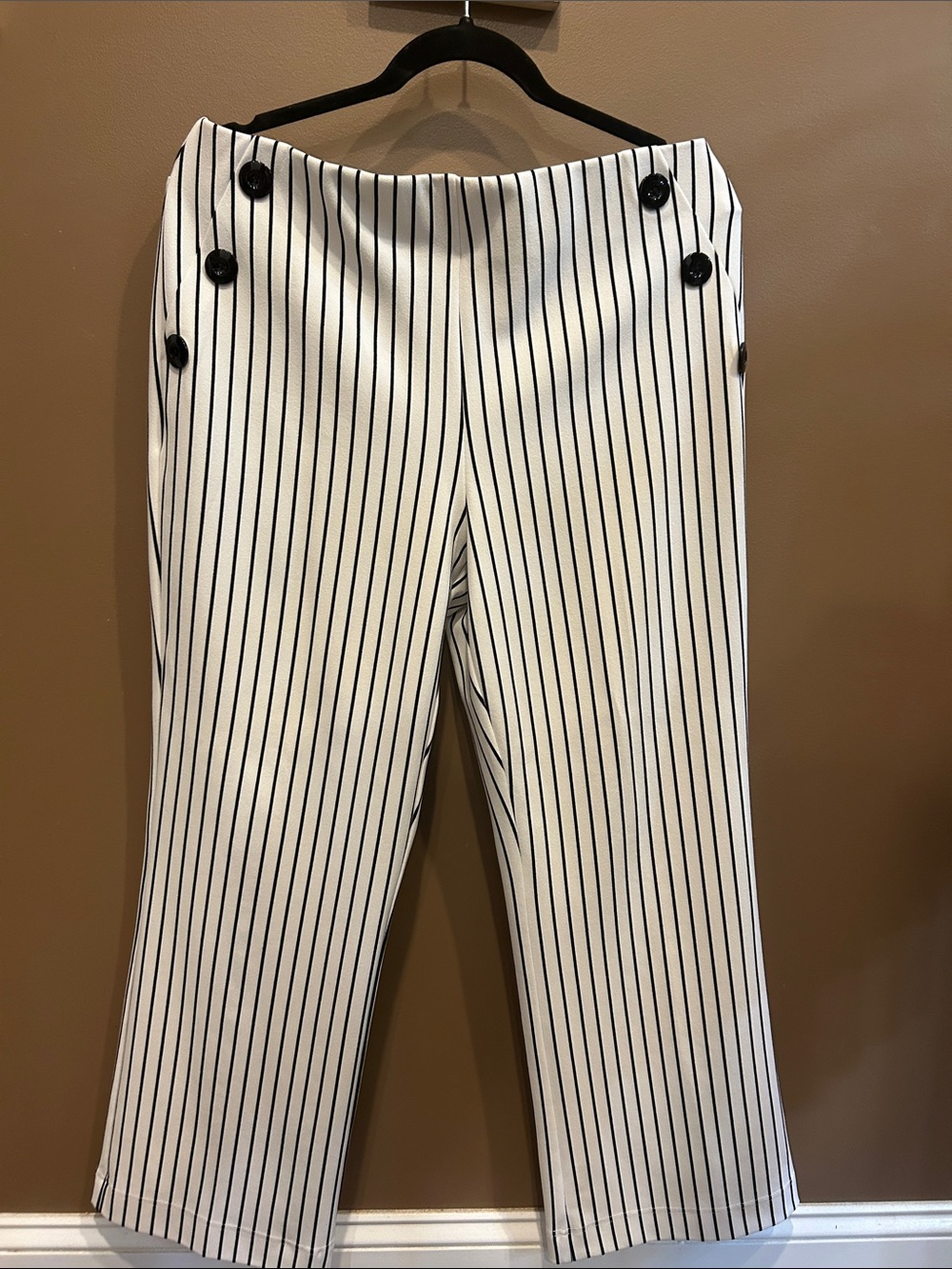 Cato White and Black Vertical-Stripe Trousers